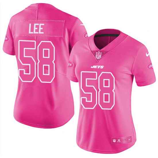 Womens Nike Jets #58 Darron Lee Pink  Stitched NFL Limited Rush Fashion Jersey